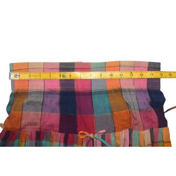 Norma Kamali Vintage 80s Rainbow Plaid Madras Ruffle Skirt Cottagecore Boho S M - Picture 3 of 9